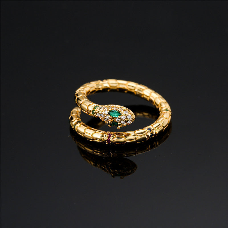 Golden Serpent Ring: Adjustable, Shiny CZ, Wedding Gift.