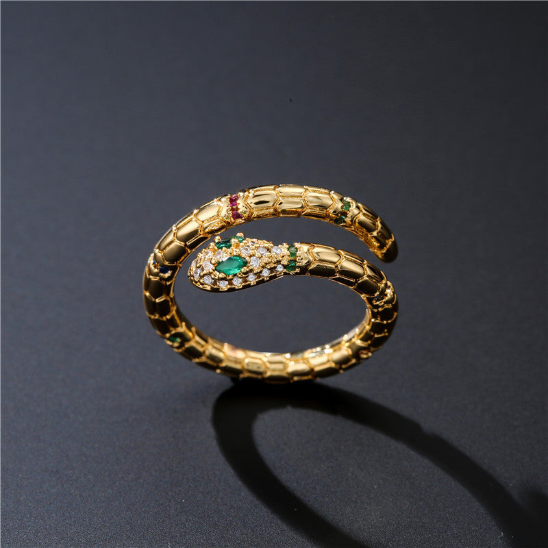 Golden Serpent Ring: Adjustable, Shiny CZ, Wedding Gift.